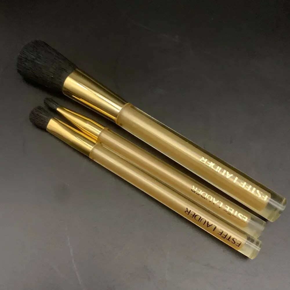 Vintage NEW Estee Lauder 3 Pc. Makeup Brush Set Gold Tone
